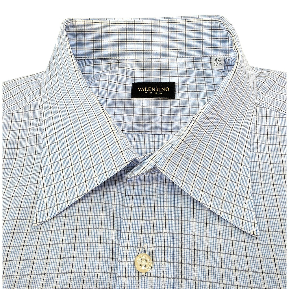 Quiet Luxury Valentino Roma Dress Shirt Men 17.5 Blue Check Italian - Picture 4 of 14